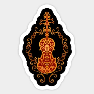 Intricate Golden Red Tribal Violin Design Sticker